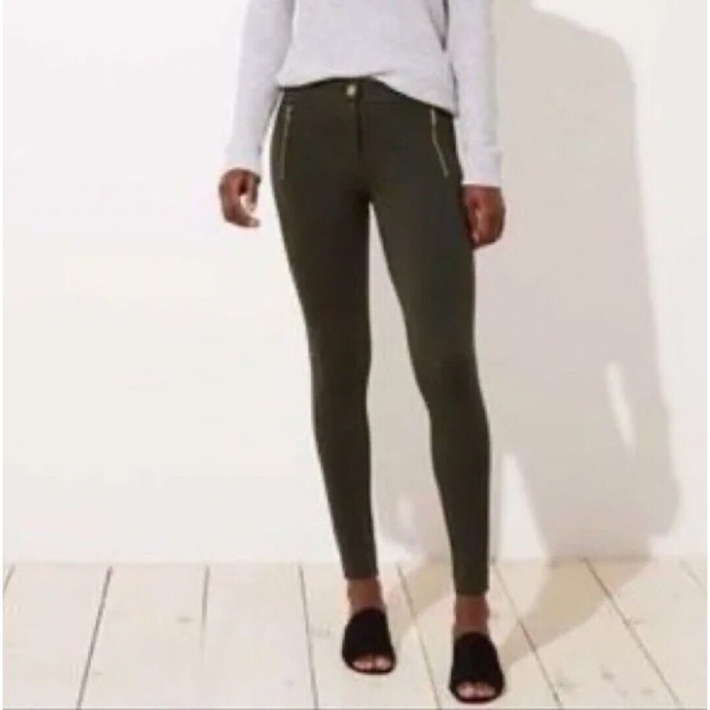 Ann Taylor LOFT Petites sz 8P Ponte Knit Pants w/ side zip pockets olive green